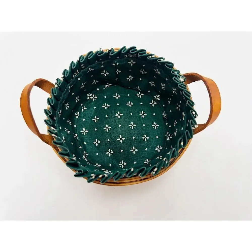 Vintage 1994 Longaberger Handwoven Round Basket - Leather Handles & Fabric Liner